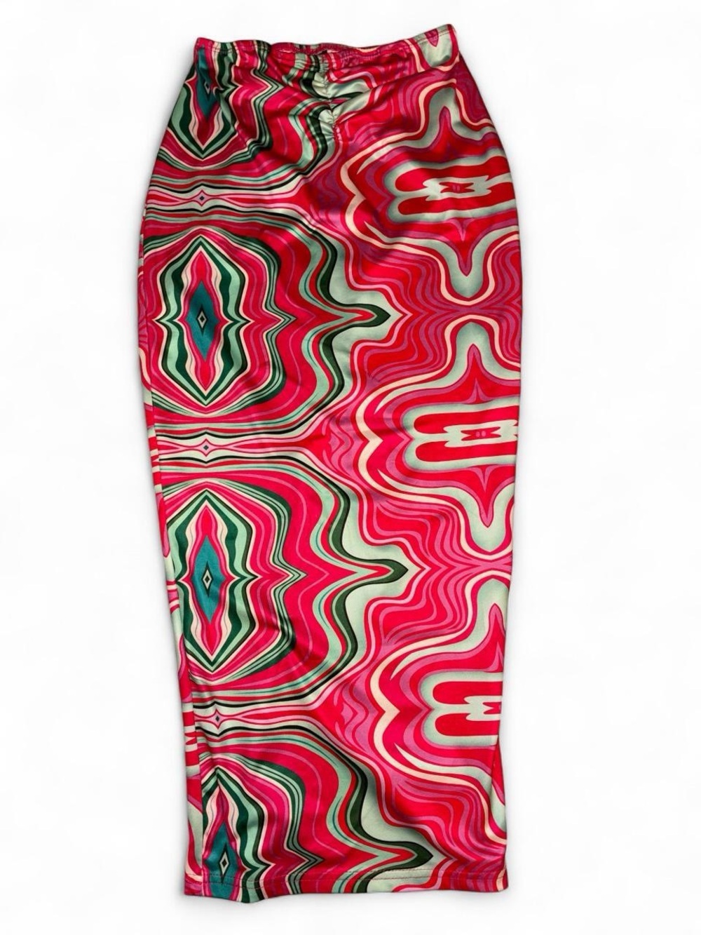 SHEIN Pink and Green Swirl Midi Skirt
